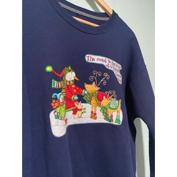Handmade Snowman Winter Christmas Fruit of the Loom Navy Sweater Unisex Size‎ XL - Picture 3 of 7